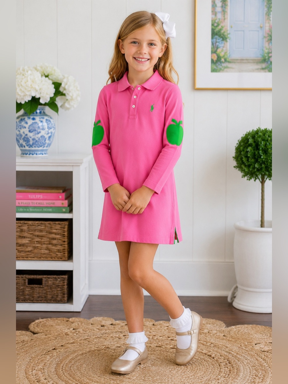 The Beaufort Bonnet Company Apple Elbow Polo Dress Pink Pima Cotton Girls 7 TBBC